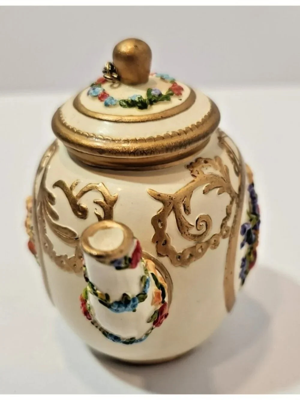 Vtg Nini Westminster Abbey Miniature Teapot Hand Painted Floral Decor Figurine